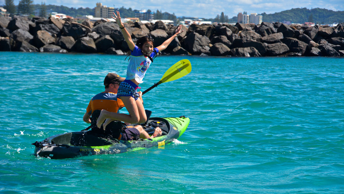 Profish 400 recreational paddle daughter jumping | freak sports australia