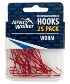 Jarvis Walker Chemically Sharpened Red Long Shank/Worm Fishing Hooks